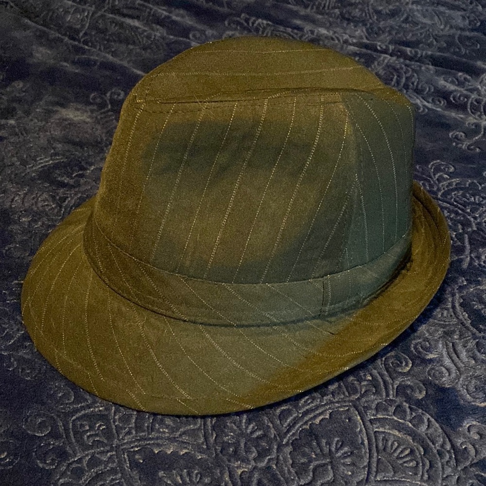 Fedora gray hat with white pinstripes